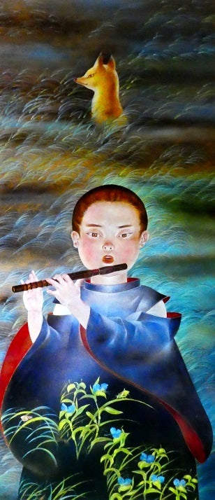 板絵油彩 – 笑童子（Waradoji）